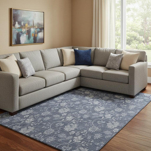 HomeRoots 9' X 12' Blue Floral Area Rug – Washable, UV-Protected, Stain-Resistant, Perfect for Family Homes! 655913