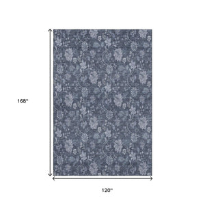 HomeRoots 10' Blue and Ivory Floral Washable Area Rug - Durable, UV-Protected, Ideal for High-Traffic Spaces! 655914