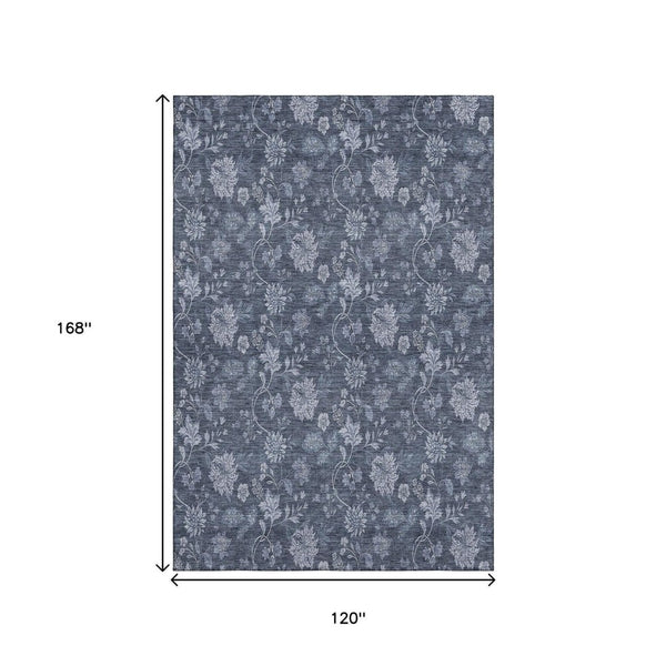 HomeRoots 10' Blue and Ivory Floral Washable Area Rug - Durable, UV-Protected, Ideal for High-Traffic Spaces! 655914