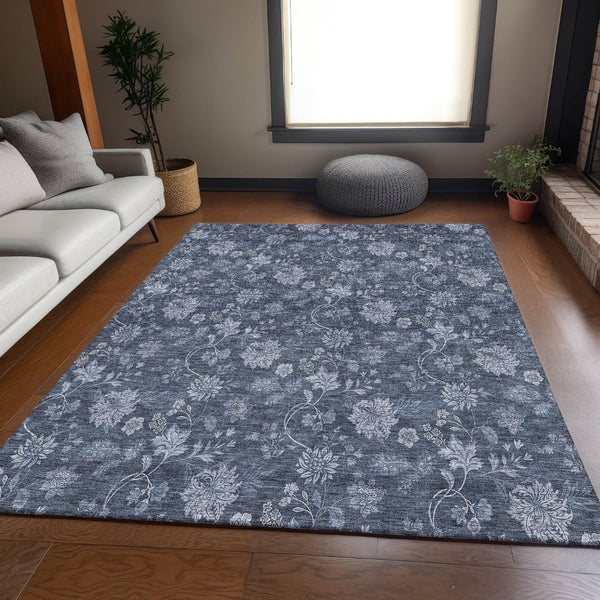 HomeRoots 10' Blue and Ivory Floral Washable Area Rug - Durable, UV-Protected, Ideal for High-Traffic Spaces! 655914