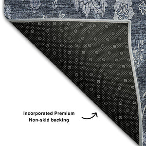 HomeRoots 10' Blue and Ivory Floral Washable Area Rug - Durable, UV-Protected, Ideal for High-Traffic Spaces! 655914