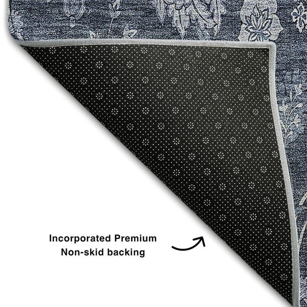 HomeRoots 10' Blue and Ivory Floral Washable Area Rug - Durable, UV-Protected, Ideal for High-Traffic Spaces! 655914