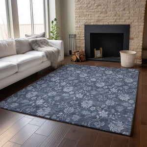 HomeRoots 10' Blue and Ivory Floral Washable Area Rug - Durable, UV-Protected, Ideal for High-Traffic Spaces! 655914