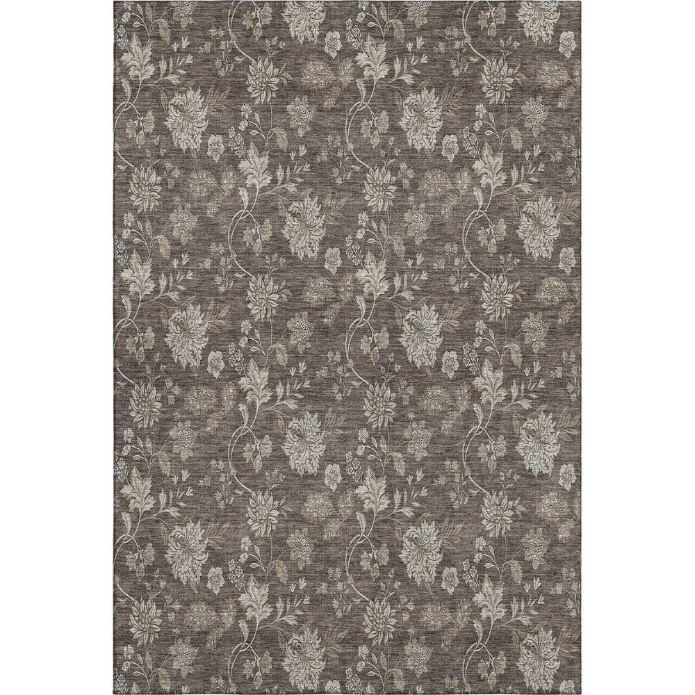 HomeRoots 5' X 8' Floral Area Rug in Chocolate & Beige - Washable, UV-Protected, Durable & Stylish Home Accent 655916