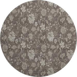 HomeRoots 8' Chocolate and Beige Floral Washable Round Rug – Durable, UV-Protected & Easy-Care for Any Space! 655917