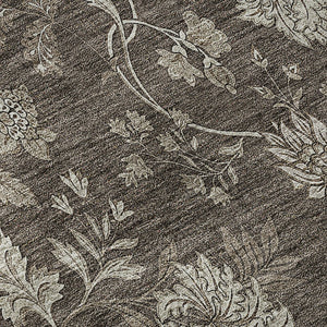 HomeRoots 8' Chocolate and Beige Floral Washable Round Rug – Durable, UV-Protected & Easy-Care for Any Space! 655917