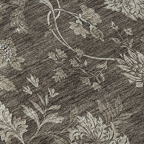 HomeRoots 8' Chocolate and Beige Floral Washable Round Rug – Durable, UV-Protected & Easy-Care for Any Space! 655917