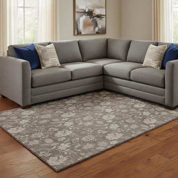 HomeRoots 8' X 10' Washable Floral Area Rug - Chocolate & Beige, Stain Resistant, UV Protected for Homes 655918
