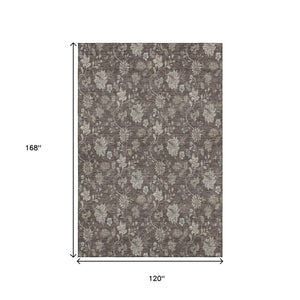 HomeRoots 10' X 14' Elegant Floral Washable Area Rug - Chocolate & Beige with UV Protection for Durability 655920