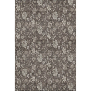 HomeRoots 10' X 14' Elegant Floral Washable Area Rug - Chocolate & Beige with UV Protection for Durability 655920
