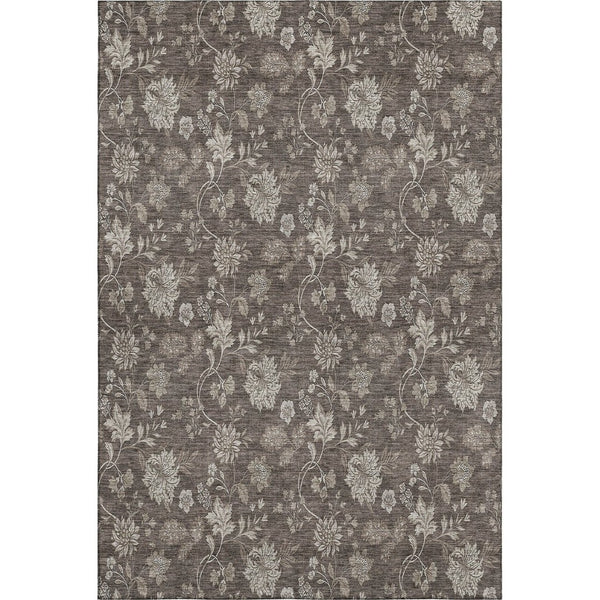 HomeRoots 10' X 14' Elegant Floral Washable Area Rug - Chocolate & Beige with UV Protection for Durability 655920