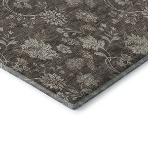 HomeRoots 10' X 14' Elegant Floral Washable Area Rug - Chocolate & Beige with UV Protection for Durability 655920