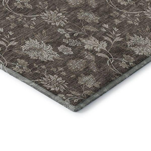 HomeRoots 10' X 14' Elegant Floral Washable Area Rug - Chocolate & Beige with UV Protection for Durability 655920
