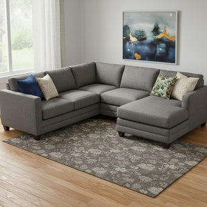 HomeRoots 10' X 14' Elegant Floral Washable Area Rug - Chocolate & Beige with UV Protection for Durability 655920