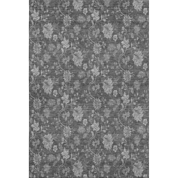 HomeRoots 8' X 10' Gray & Silver Floral Area Rug - Washable, UV Protected, Durable for Homes with Kids & Pets 655924