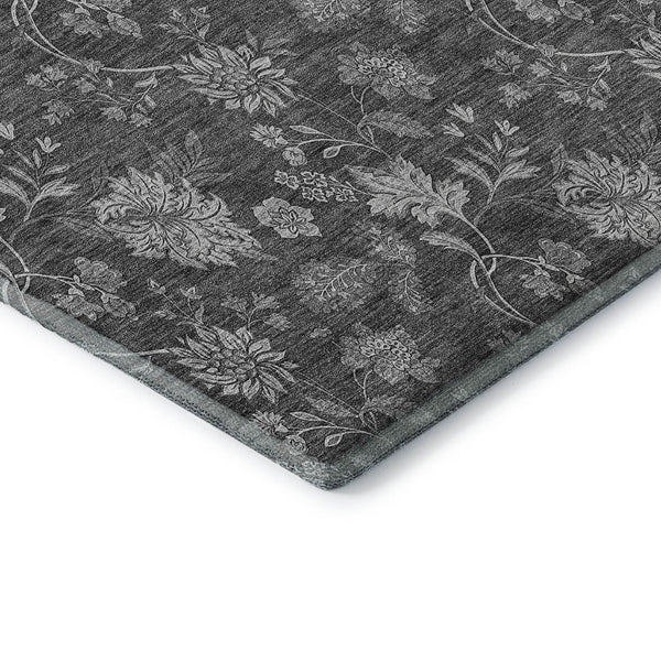 HomeRoots 8' X 10' Gray & Silver Floral Area Rug - Washable, UV Protected, Durable for Homes with Kids & Pets 655924