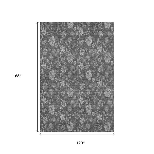HomeRoots 10' X 14' Elegant Gray and Silver Floral Area Rug - Washable, UV Protected, Perfect for Active Homes! 655926