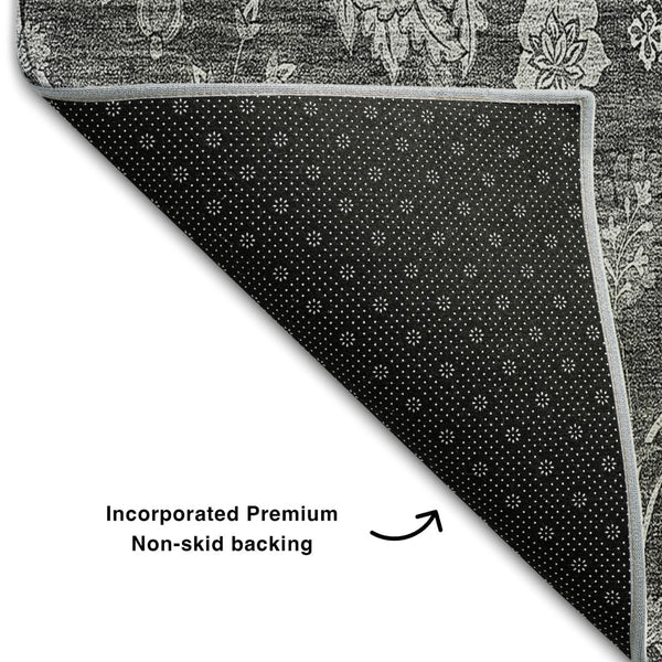 HomeRoots 10' X 14' Elegant Gray and Silver Floral Area Rug - Washable, UV Protected, Perfect for Active Homes! 655926