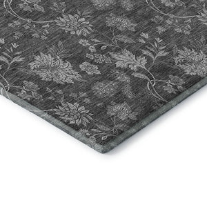 HomeRoots 10' X 14' Elegant Gray and Silver Floral Area Rug - Washable, UV Protected, Perfect for Active Homes! 655926