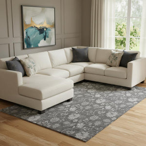 HomeRoots 10' X 14' Elegant Gray and Silver Floral Area Rug - Washable, UV Protected, Perfect for Active Homes! 655926