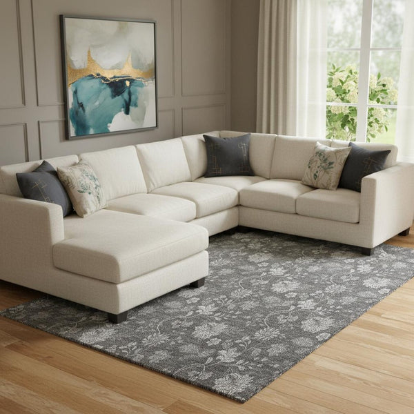 HomeRoots 10' X 14' Elegant Gray and Silver Floral Area Rug - Washable, UV Protected, Perfect for Active Homes! 655926