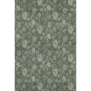 HomeRoots 5' Olive Green and Gray Floral Washable Area Rug - Stylish, Durable, UV-Protected for Every Space 655928