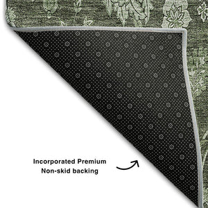 HomeRoots 5' Olive Green and Gray Floral Washable Area Rug - Stylish, Durable, UV-Protected for Every Space 655928