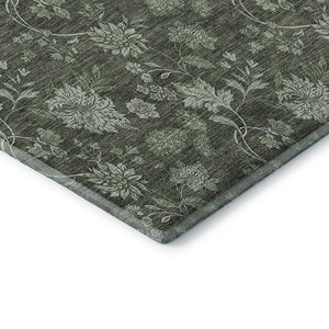 HomeRoots 5' Olive Green and Gray Floral Washable Area Rug - Stylish, Durable, UV-Protected for Every Space 655928