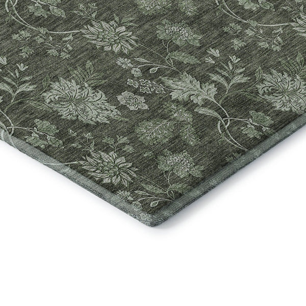HomeRoots 5' Olive Green and Gray Floral Washable Area Rug - Stylish, Durable, UV-Protected for Every Space 655928