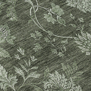 HomeRoots 8' Olive Green and Gray Floral Washable Round Rug with Stain Resistance & UV Protection for Homes 655929