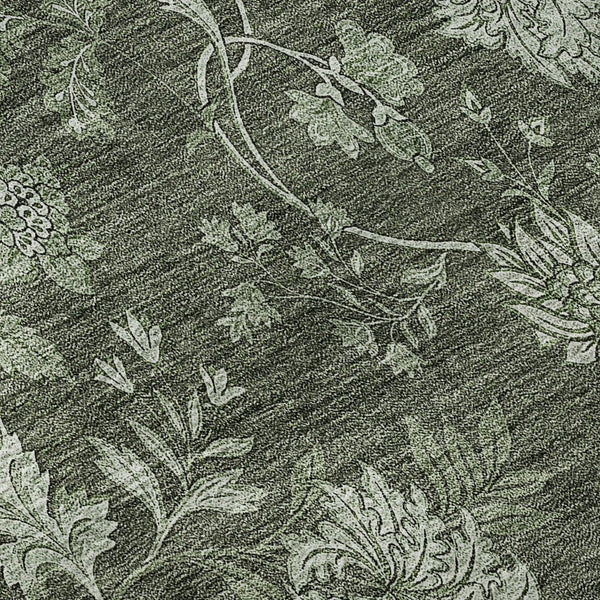 HomeRoots 8' Olive Green and Gray Floral Washable Round Rug with Stain Resistance & UV Protection for Homes 655929