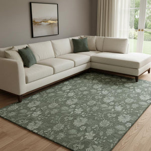 HomeRoots 8' X 10' Olive Green and Gray Floral Area Rug - Washable, UV Protected, Stylish & Durable Home Accent 655930