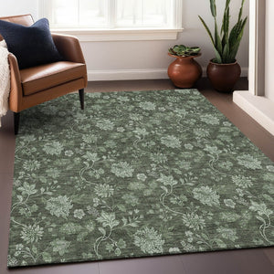 HomeRoots 8' X 10' Olive Green and Gray Floral Area Rug - Washable, UV Protected, Stylish & Durable Home Accent 655930