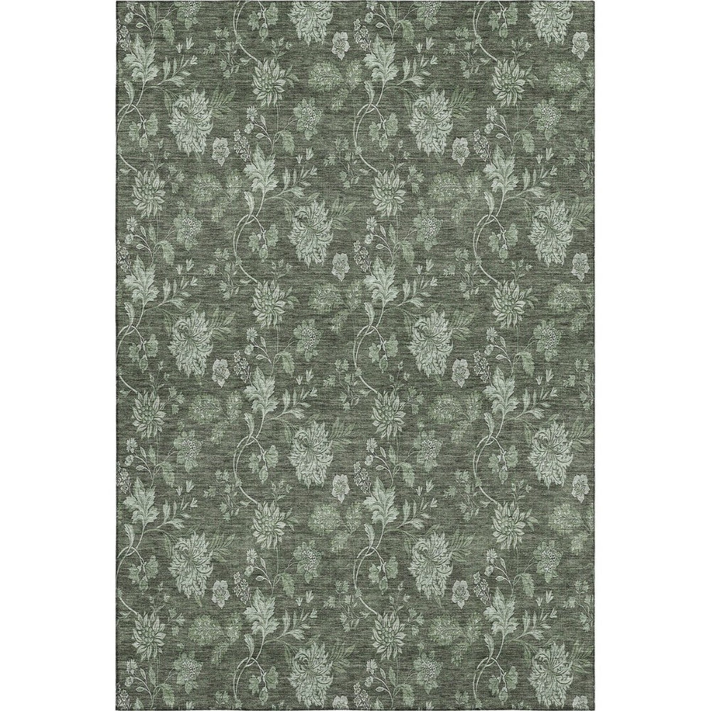 HomeRoots 9' X 12' Washable Olive Green & Gray Floral Area Rug with UV Protection for Busy Homes & Pets 655931