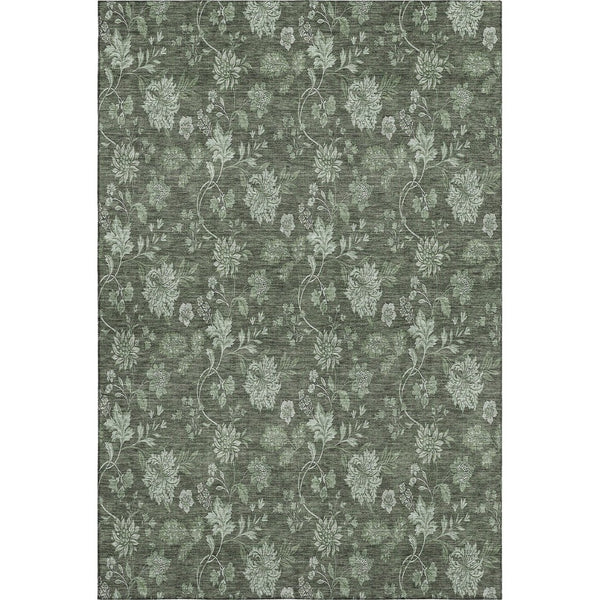 HomeRoots 9' X 12' Washable Olive Green & Gray Floral Area Rug with UV Protection for Busy Homes & Pets 655931