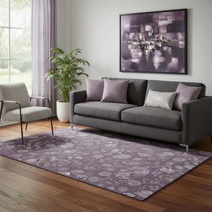 HomeRoots 5' X 8' Floral Washable Area Rug in Plum & Ivory - UV Protected, Stain Resistant, Durable Design! 655934