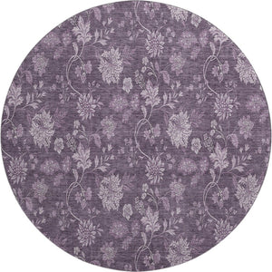 HomeRoots 8' Washable Round Rug in Plum and Ivory Floral Design with UV Protection for Busy Homes & Durability 655935