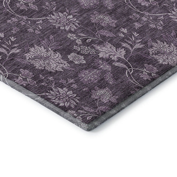 HomeRoots 8' Washable Round Rug in Plum and Ivory Floral Design with UV Protection for Busy Homes & Durability 655935