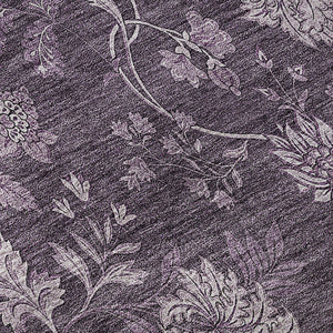 HomeRoots 8' Washable Round Rug in Plum and Ivory Floral Design with UV Protection for Busy Homes & Durability 655935
