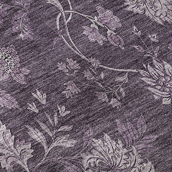 HomeRoots 8' Washable Round Rug in Plum and Ivory Floral Design with UV Protection for Busy Homes & Durability 655935