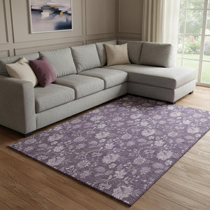 HomeRoots 8' X 10' Plum Floral Washable Area Rug with UV Protection - Durable, Stain-Resistant, Elegant Design! 655936