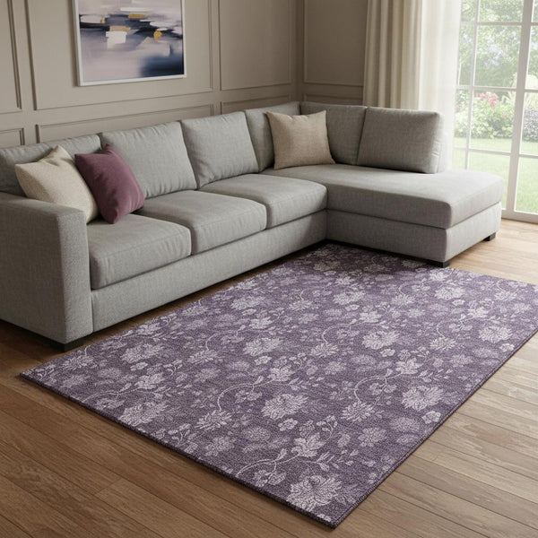 HomeRoots 8' X 10' Plum Floral Washable Area Rug with UV Protection - Durable, Stain-Resistant, Elegant Design! 655936