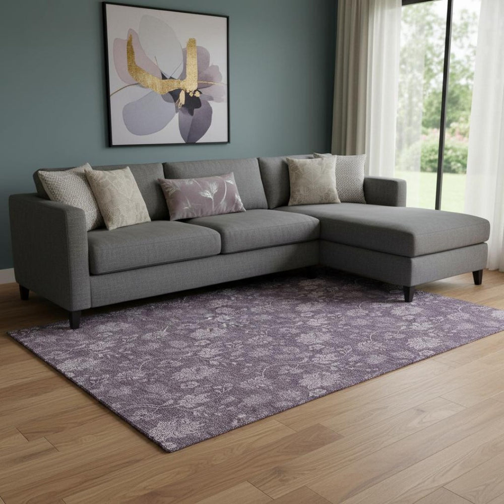 HomeRoots 9' X 12' Plum Floral Area Rug – Washable, UV Protected, Stain Resistant for Homes with Kids & Pets 655937