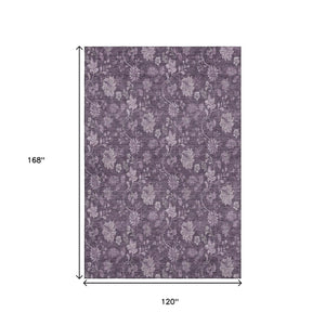 HomeRoots 10' X 14' Plum And Ivory Floral Washable Area Rug - Stain Resistant, UV Protected, Soft & Durable! 655938