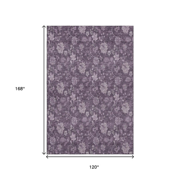 HomeRoots 10' X 14' Plum And Ivory Floral Washable Area Rug - Stain Resistant, UV Protected, Soft & Durable! 655938
