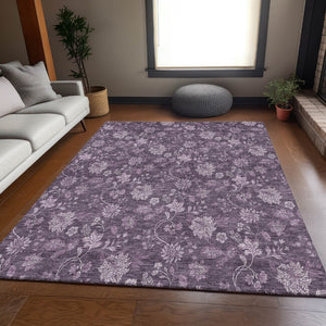 HomeRoots 10' X 14' Plum And Ivory Floral Washable Area Rug - Stain Resistant, UV Protected, Soft & Durable! 655938