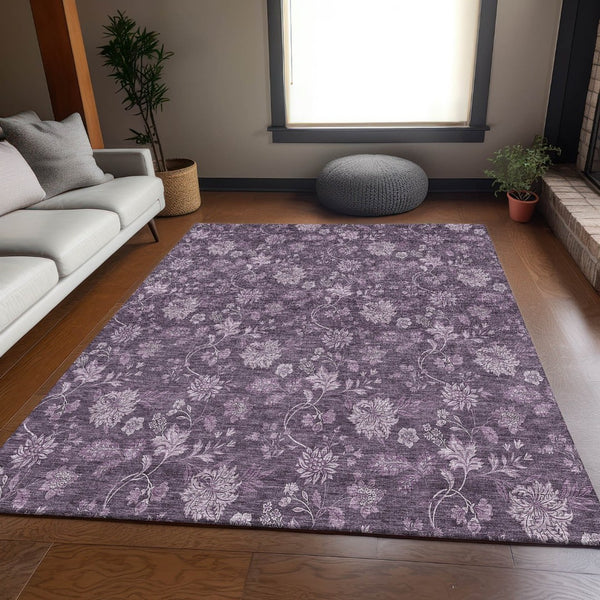 HomeRoots 10' X 14' Plum And Ivory Floral Washable Area Rug - Stain Resistant, UV Protected, Soft & Durable! 655938
