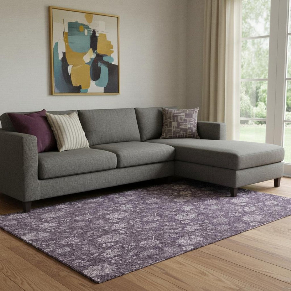 HomeRoots 10' X 14' Plum And Ivory Floral Washable Area Rug - Stain Resistant, UV Protected, Soft & Durable! 655938
