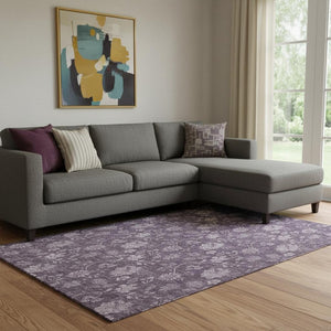 HomeRoots 10' X 14' Plum And Ivory Floral Washable Area Rug - Stain Resistant, UV Protected, Soft & Durable! 655938