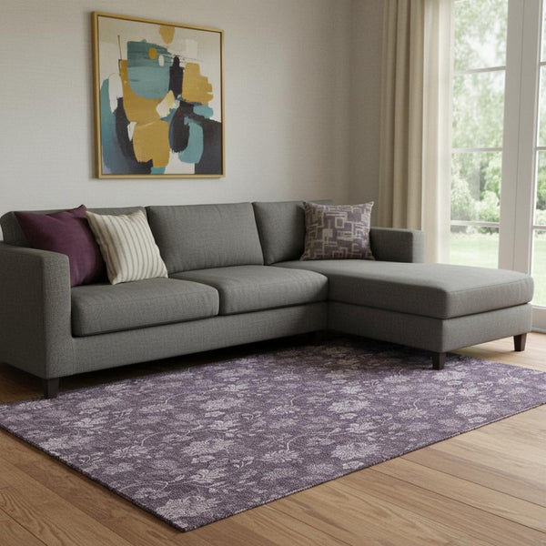 HomeRoots 10' X 14' Plum And Ivory Floral Washable Area Rug - Stain Resistant, UV Protected, Soft & Durable! 655938
